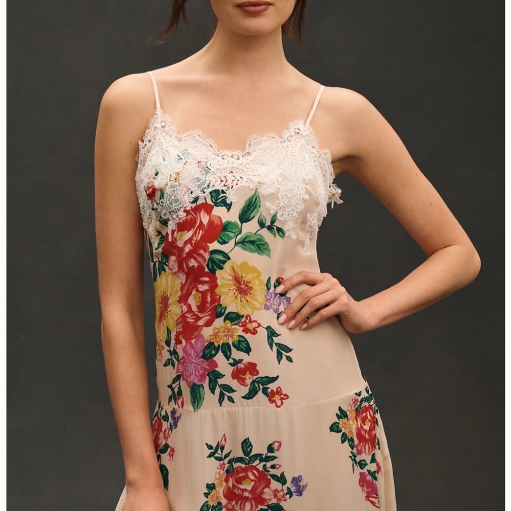 Anthropologie sleeveless v-neck Floral Lace slip midi dress